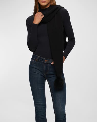 Gorski Knit Cashmere Scarf with Toscana Lamb Pom Poms