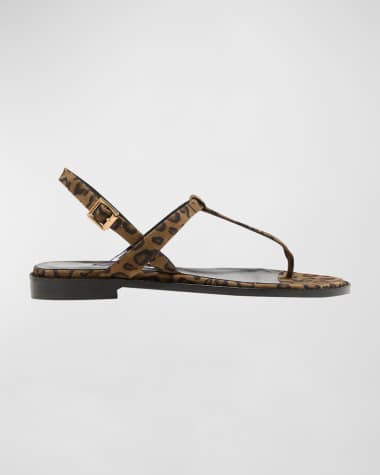 Manolo Blahnik Hata Leopard Thong Slingback Sandals