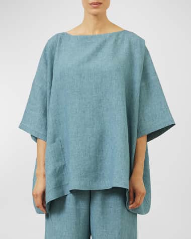 Eskandar Angle-To-Front 3/4-Sleeve Scoop-Neck Tunic (Long Length)
