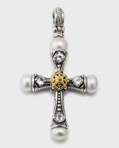 Konstantino Pearl and White Sapphire Cross Pendant