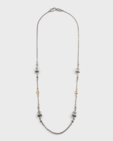 Konstantino Silver and Gold Pearl Necklace, 22"L
