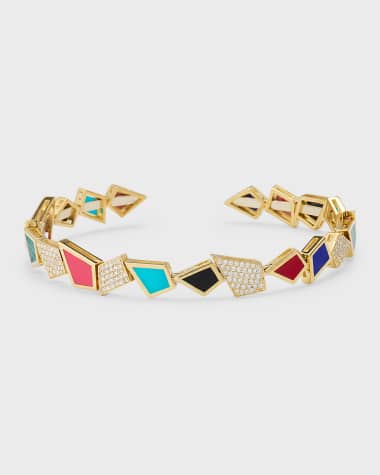 L'atelier Nawbar 18K Yellow Gold Fragments Diamond And Coral Bangle Bracelet