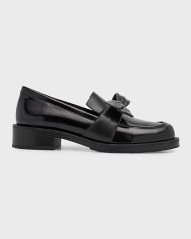 Stuart Weitzman Sofia Bold Leather Bow Loafers
