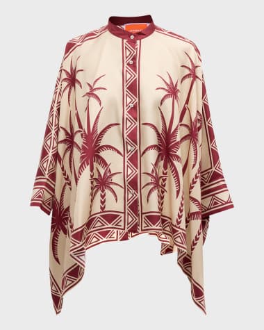 La DoubleJ Placed-Print Collared Silk Foulard Shirt