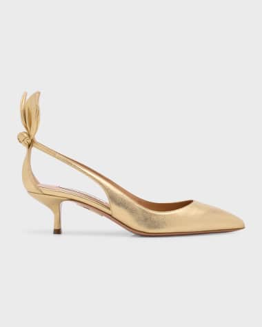 Aquazzura Metallic Bow Kitten-Heel Pumps