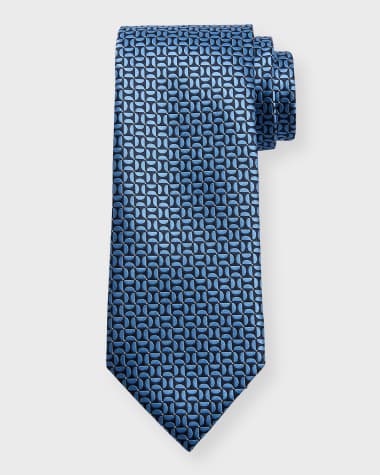 ZEGNA Men's Mulberry Silk Geometric Jacquard Tie