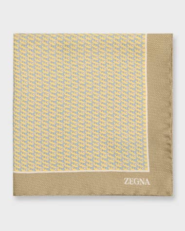 ZEGNA Men's Silk Seagull-Print Pocket Square