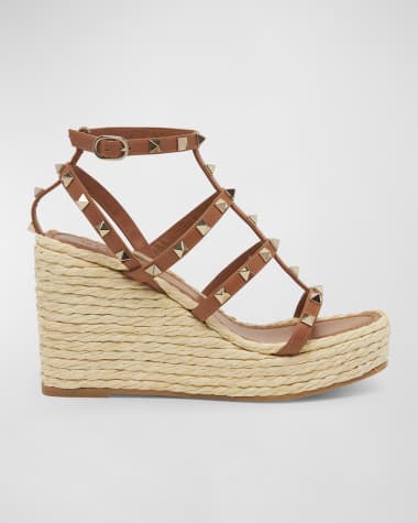 Valentino Garavani Rockstud Caged Wedge Espadrille Sandals