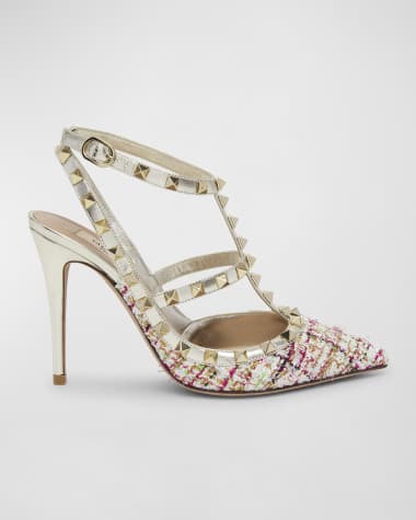 Valentino Garavani Rockstud T-Strap Tweed Pumps