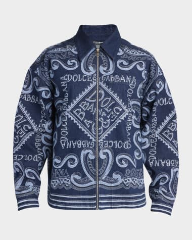 Dolce&Gabbana Men's Denim Bandana Logo-Print Jacket
