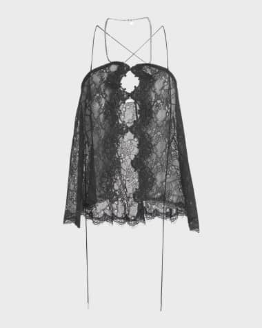 The Attico Cutout Button-Front Chain-Halter Lace Top