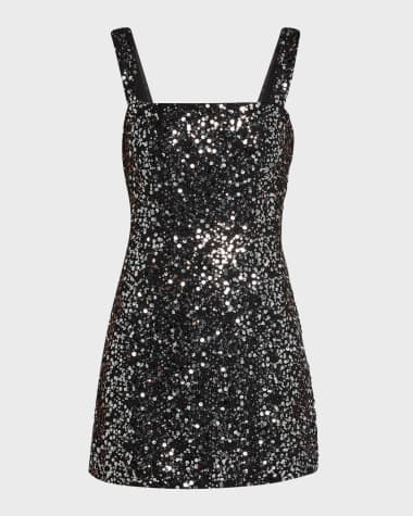 SIMKHAI Benson Sequined Bodycon Square-Neck Mini Dress