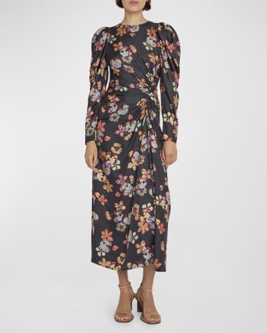Ulla Johnson Amalie Twisted-Front Floral Silk Midi Dress