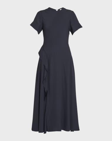 Ulla Johnson Cassia Ruffled Short-Sleeve Midi Crepe Dress