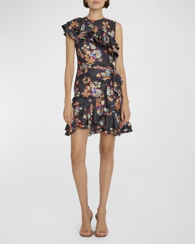 Ulla Johnson Candace Ruffled Floral Silk Mini Dress