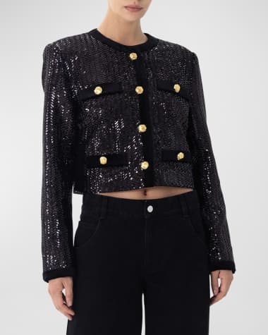 Ronny Kobo Cullen Chevron Sequin Velveteen Crop Jacket