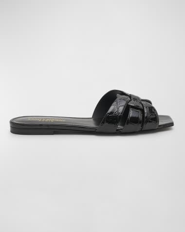 Saint Laurent Tribute Croco Flat Slide Sandals