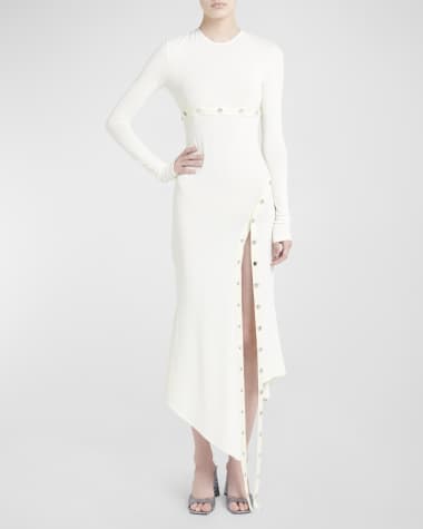 The Attico Snap Slit-Hem Long-Sleeve Midi Dress