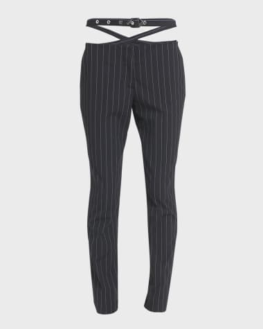 The Attico Mid-Rise Buckle-Strap Straight-Leg Pinstripe Pants