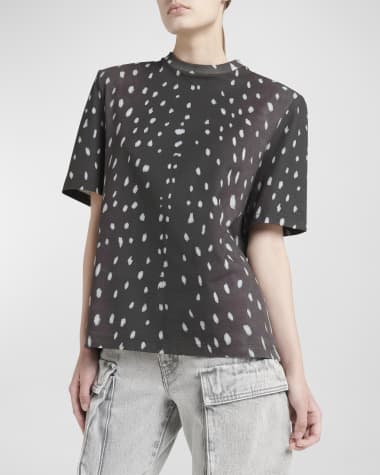 The Attico Bella Spotted Short-Sleeve Strong-Shoulder T-Shirt