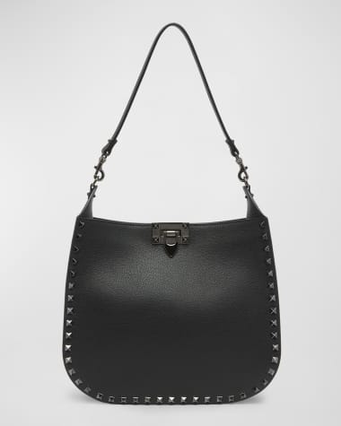 Valentino Garavani Small Rockstud Grainy Leather Hobo Bag