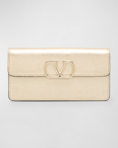 Valentino Garavani VLOGO Signature Metallic Leather Wallet on Chain