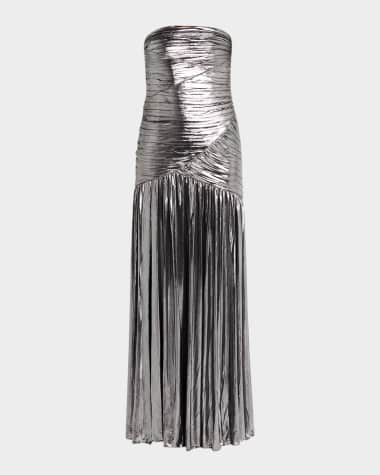 Retrofete Josie Strapless Lamé Slit Gown