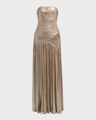 Retrofete Josie Strapless Lamé Slit Gown