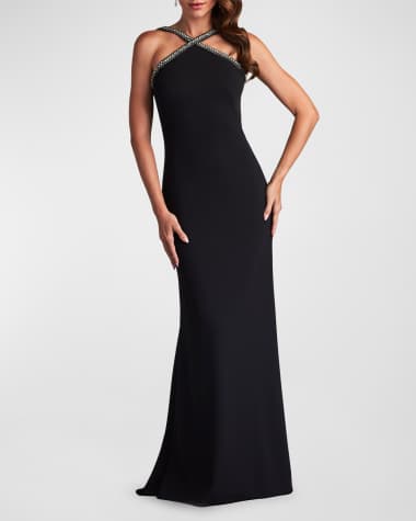 SHO by Tadashi Shoji Beaded Crepe Halter Trumpet Gown