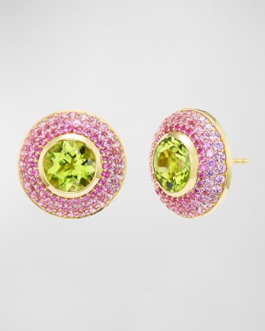 Emily P. Wheeler Ombre Pink Sapphire and Peridot Button Stud Earrings