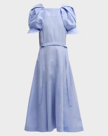 3.1 Phillip Lim Belted Puff-Sleeve A-Line Midi Dress