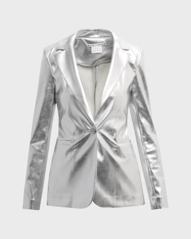 Alice + Olivia Macey Metallic Vegan Leather Blazer