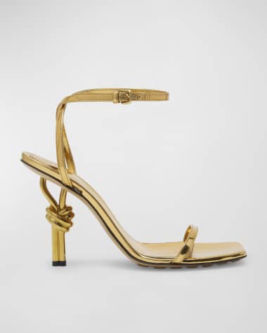 Bottega Veneta Metallic Knot-Heel Ankle-Strap Sandals