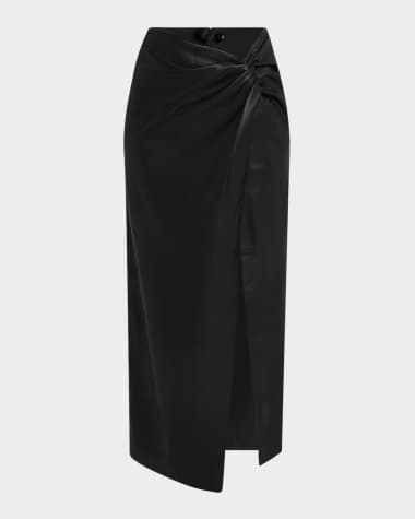 LaMarque Eileen Draped Long Faux-Leather Slit Skirt