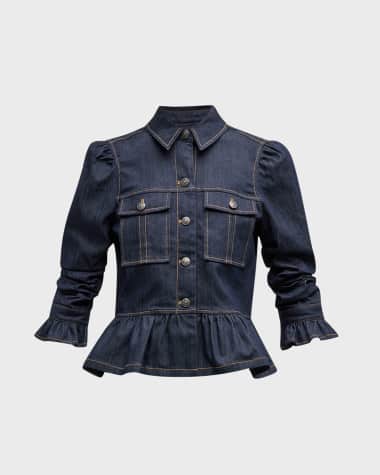 Cinq a Sept Delanie Scrunched-Sleeve Peplum Denim Jacket