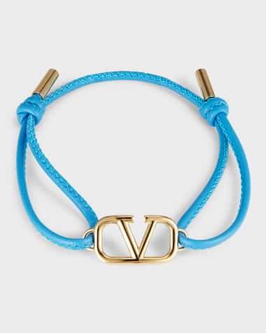 Valentino Garavani Logo on Leather Bracelet, Denim