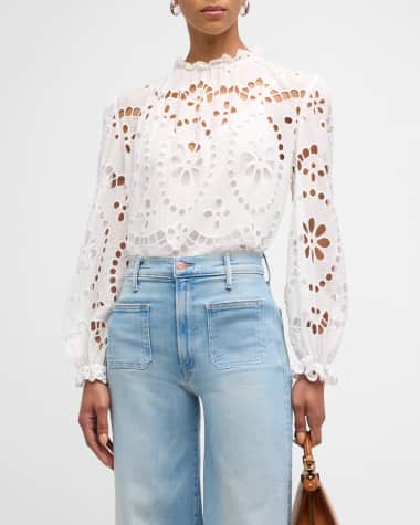Zimmermann Lexi Long-Sleeve Embroidered Blouse