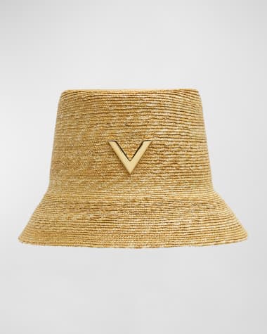 Valentino Garavani V-Signature Braided Straw Bucket Hat