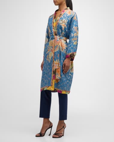 Etro Kesa Metallic Floral Bouquet Jacquard Belted Kimono