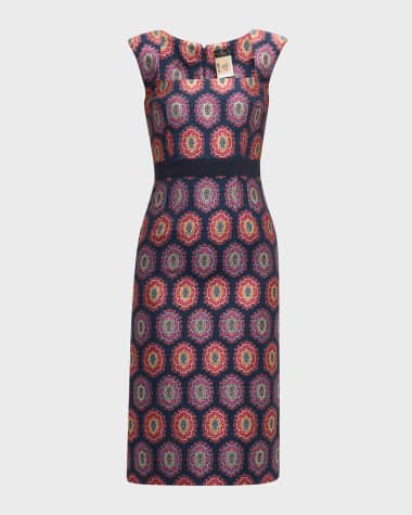 Etro Optic Brocade Cap-Sleeve Dress