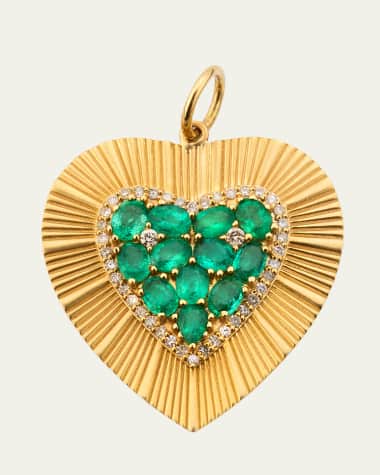 Siena Jewelry 14K Yellow Gold Emerald and Diamond Fluted Heart Charm