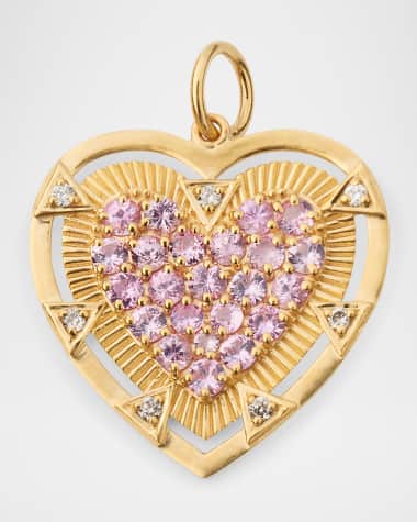 Siena Jewelry 14K Yellow Gold Diamond and Pink Sapphire Heart Charm