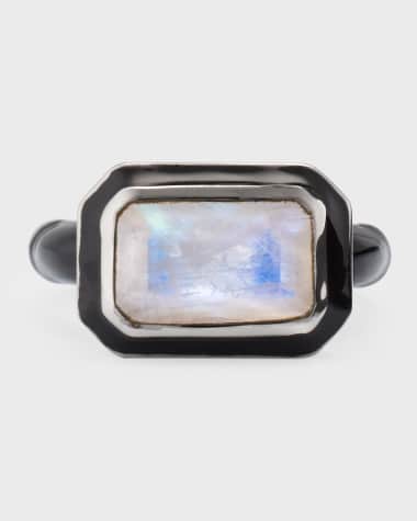 NAKARD East West Deco Lacquer Solitaire Ring with Rainbow Moonstone