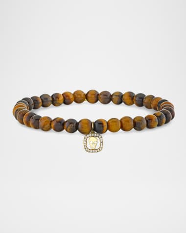 Sydney Evan Men's Tigers Eye Beaded Bracelet with Diamonds