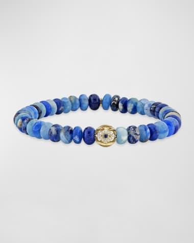 Sydney Evan Men's Afganite Beaded Bracelet with Diamond and Sapphire Evil Eye