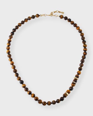 Sydney Evan Men's Tigers Eye Beaded Necklace with Diamonds