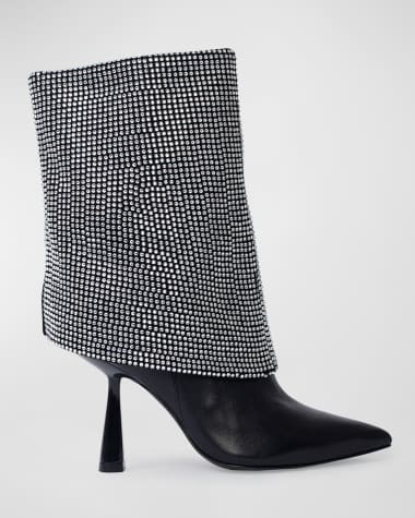 Black Suede Studio Cecille Leather Foldover Stiletto Boots