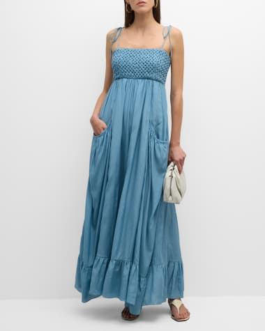 Atelier 17.56 Florina Sleeveless Smocked Flounce Maxi Dress