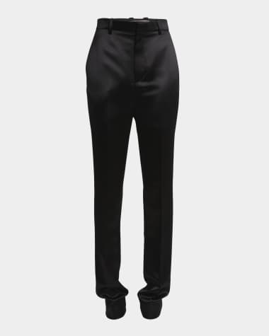 Saint Laurent High-Rise Slim-Leg Silk Pants
