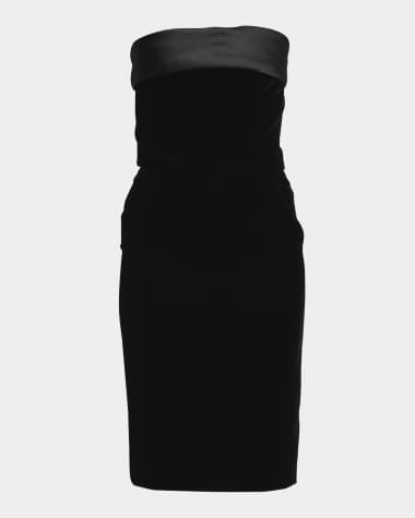 Saint Laurent Satin-Trim Velvet Strapless Sheath Dress